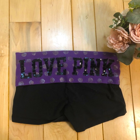 PINK Victoria's Secret Pants - Victoria’s Secret PINK, shorts, black and purple, small
